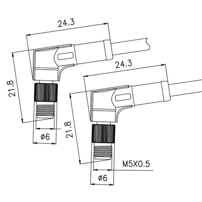Αρσενικός Au συνδετήρας 90 βαθμός Ip68 σκοινιού επένδυσης M5 TPU αδιάβροχος