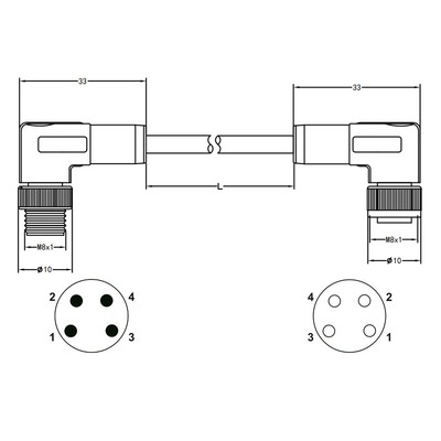 Το φορμαρισμένο καλώδιο M8 σωστής γωνίας στεγανοποιεί το συνδετήρα 4 συνδετήρας καρφιτσών 90 βαθμοί