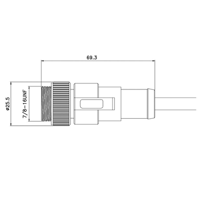 12mm μετρικό 300V 13A φορμάρισε το ευθύ καλώδιο 7/8» αρσενική καρφίτσα 5